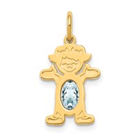 14K Yellow Gold Girl Charm 6x 4 Oval Genuine Aquamarine-March view 1