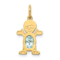 14K Yellow Gold Boy Charm 6x 4 Oval Genuine Aquamarine-March view 1