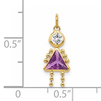 14K Yellow Gold February Girl Synthetic Birthstone Charm view 3
