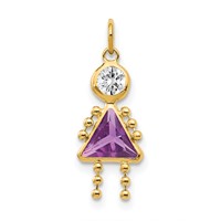 14K Yellow Gold February Girl Synthetic Birthstone Charm view 1