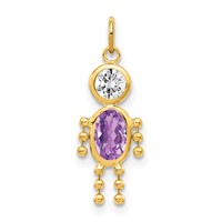 14K Yellow Gold February Boy Synthetic Birthstone Charm view 1