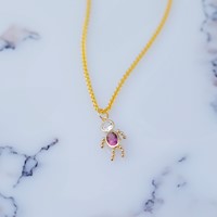 14K Yellow Gold February Boy Synthetic Birthstone Charm view 4