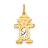 14K Yellow Gold Girl Charm 6x 4 Oval Genuine White Topaz-April view 1