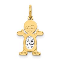 14K Boy Charm 6x4 Oval Genuine White Topaz-April view 1
