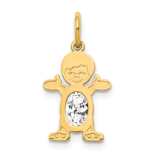 14K Yellow Gold Boy Charm 6x 4 Oval Genuine White Topaz-April
