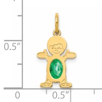 14K Yellow Gold Boy Charm 6x 4 Oval Genuine Emerald-May view 3