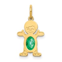 14K Yellow Gold Boy Charm 6x 4 Oval Genuine Emerald-May view 1