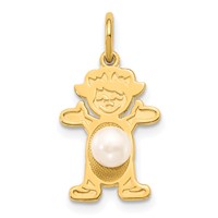 14K Yellow Gold Girl Charm 4mm Freshwater Cultured Pearl-June view 1