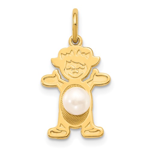14K Yellow Gold Girl Charm 4mm Freshwater Cultured Pearl-June