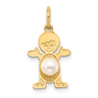 14K Yellow Gold Boy Charm 4mm Freshwater Cultured Pearl-June view 1