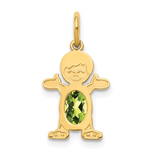 14K Yellow Gold Boy Charm 6x 4 Oval Genuine Peridot-August