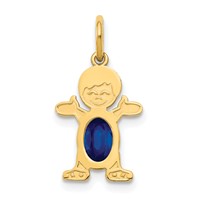 14K Yellow Gold Boy Charm 6x4 Oval Genuine Sapphire-September view 1