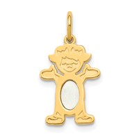 14K Yellow Gold Girl Charm 6x4 Oval Genuine Opal-October view 1