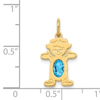 14K Yellow Gold Girl Charm 6x 4 Oval Genuine Blue Topaz-December view 3