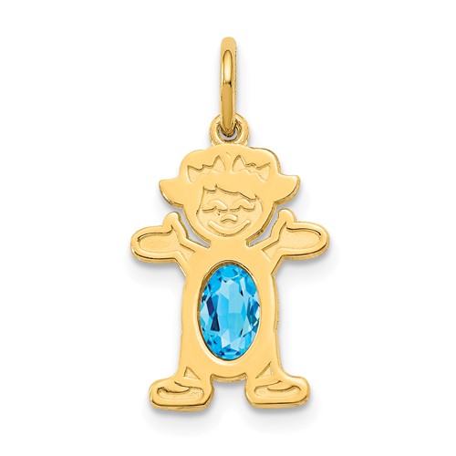 14K Yellow Gold Girl Charm 6x 4 Oval Genuine Blue Topaz-December