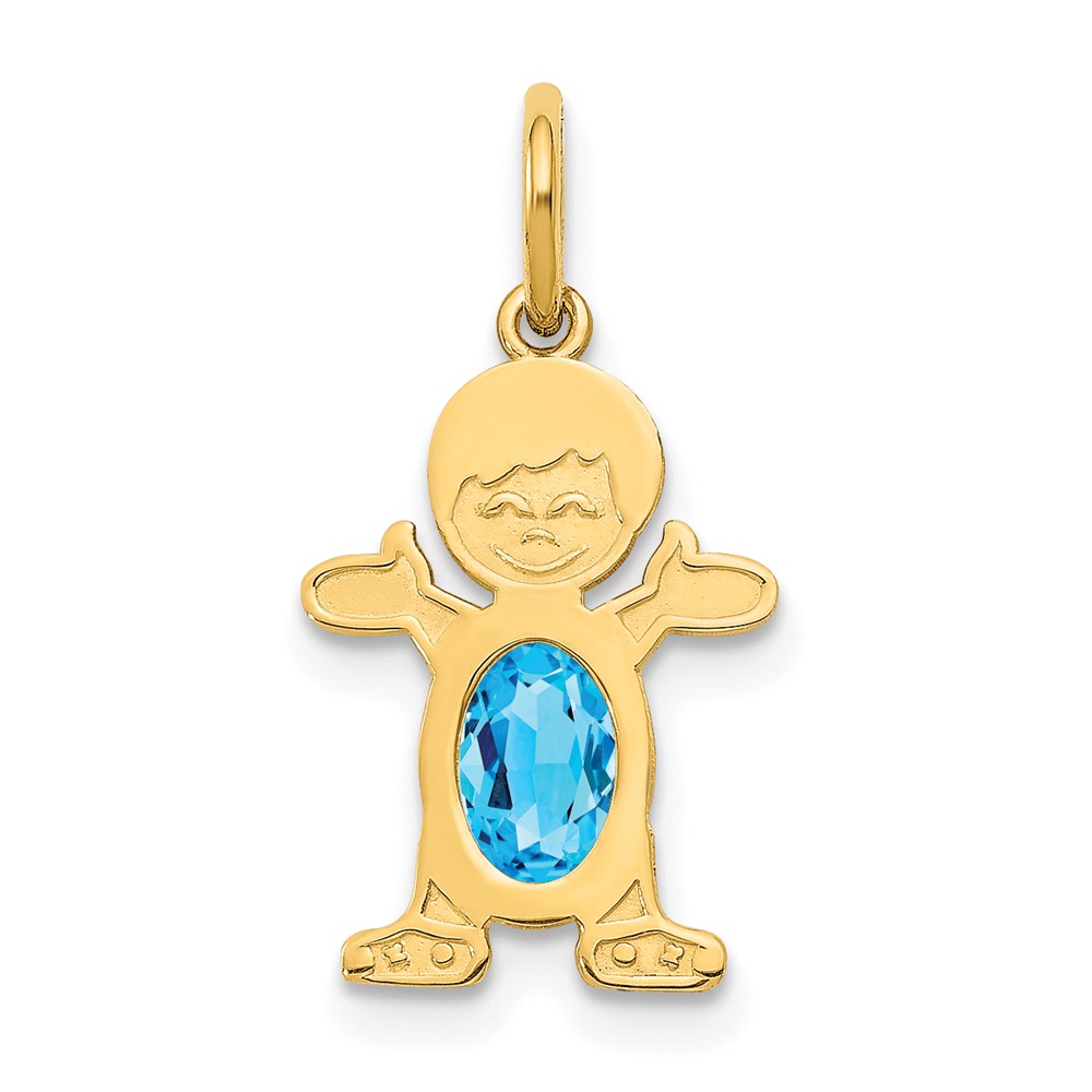 14K Yellow Gold Boy Charm 6x4 Oval Genuine Blue Topaz-December