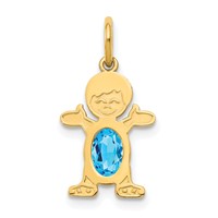 14K Yellow Gold Boy Charm 6x4 Oval Genuine Blue Topaz-December view 1