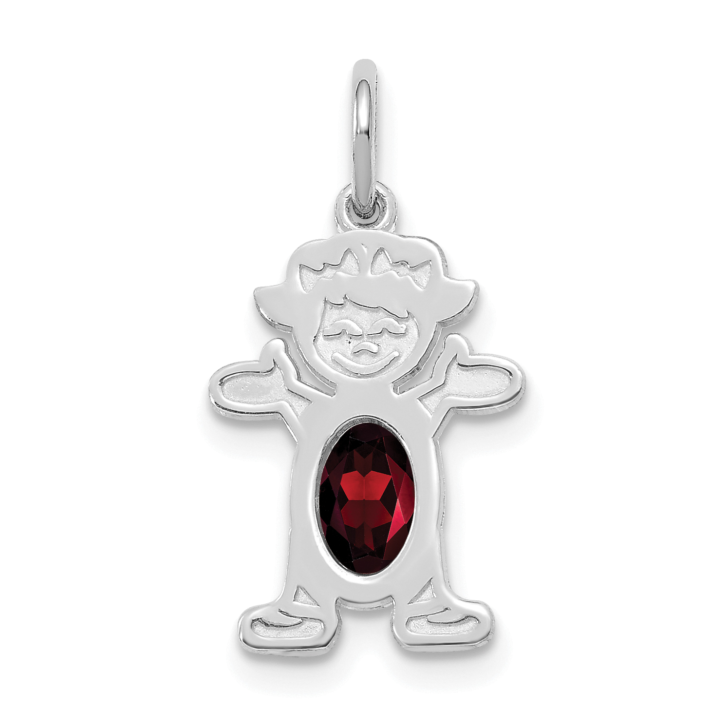 14K White Gold Girl 6x4 Oval Genuine Garnet-January (XCK34)