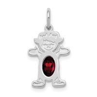 14K White Gold Girl Charm 6x 4 Oval Genuine Garnet-January view 1