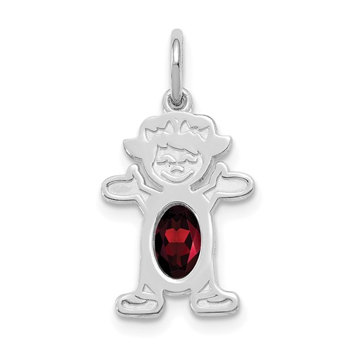 14K White Gold Girl Charm 6x 4 Oval Genuine Garnet-January