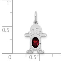 14K White Gold Boy Charm 6x 4 Oval Genuine Garnet-January view 3