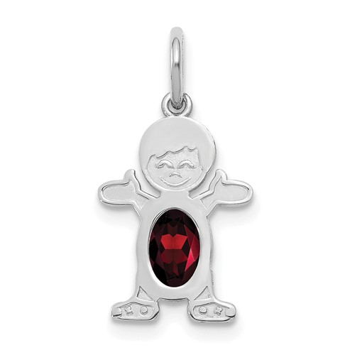 14K White Gold Boy Charm 6x 4 Oval Genuine Garnet-January