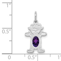 14K White Gold Girl Charm 6x 4 Oval Genuine Amethyst-February view 3