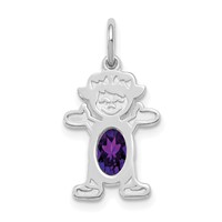 14K White Gold Girl Charm 6x 4 Oval Genuine Amethyst-February view 1