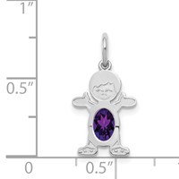 14K White Gold Boy Charm 6x 4 Oval Genuine Amethyst-February view 3