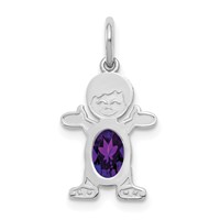 14K White Gold Boy Charm 6x 4 Oval Genuine Amethyst-February view 1