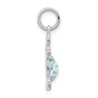 14K White Gold Girl Charm 6x 4 Oval Genuine Aquamarine-March view 2