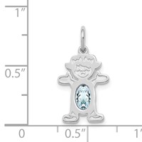 14K White Gold Girl Charm 6x 4 Oval Genuine Aquamarine-March view 3