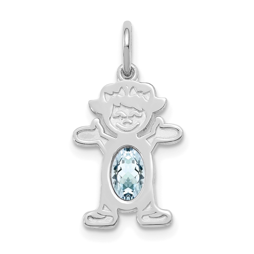 14K White Gold Girl 6×4 Oval Genuine Aquamarine-March