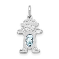 14K White Gold Girl Charm 6x 4 Oval Genuine Aquamarine-March view 1
