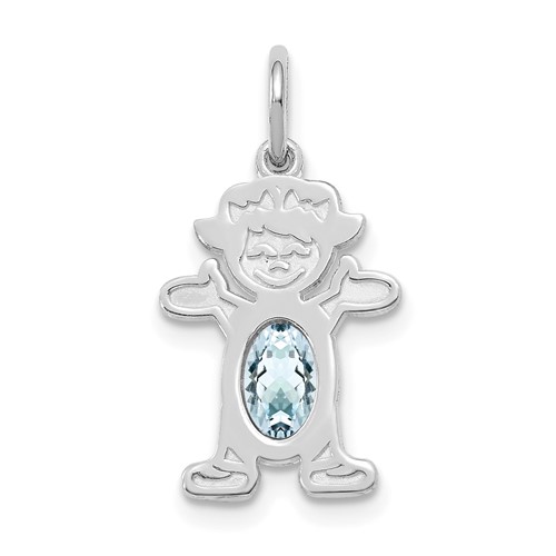 14K White Gold Girl Charm 6x 4 Oval Genuine Aquamarine-March