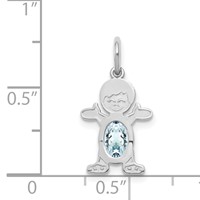 14K White Gold Boy Charm 6x 4 Oval Genuine Aquamarine-March view 3