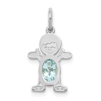 14K White Gold Boy Charm 6x 4 Oval Genuine Aquamarine-March view 1