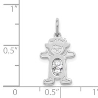 14K White Gold Girl Charm 6x 4 Oval Genuine White Topaz-April view 3