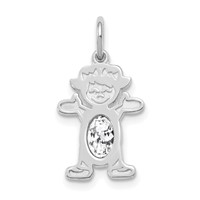 14K White Gold Girl Charm 6x 4 Oval Genuine White Topaz-April view 1