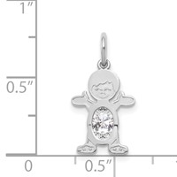 14K White Gold Boy Charm 6x 4 Oval Genuine White Topaz-April view 3