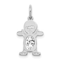 14K White Gold Boy Charm 6x 4 Oval Genuine White Topaz-April view 1