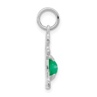 14K White Gold Girl Charm 6x 4 Oval Genuine Emerald-May view 2