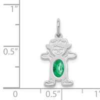 14K White Gold Girl Charm 6x 4 Oval Genuine Emerald-May view 3