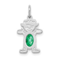 14K White Gold Girl Charm 6x 4 Oval Genuine Emerald-May view 1