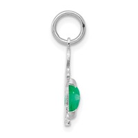 14K White Gold Boy Charm 6x 4 Oval Genuine Emerald-May view 2