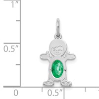14K White Gold Boy Charm 6x 4 Oval Genuine Emerald-May view 3