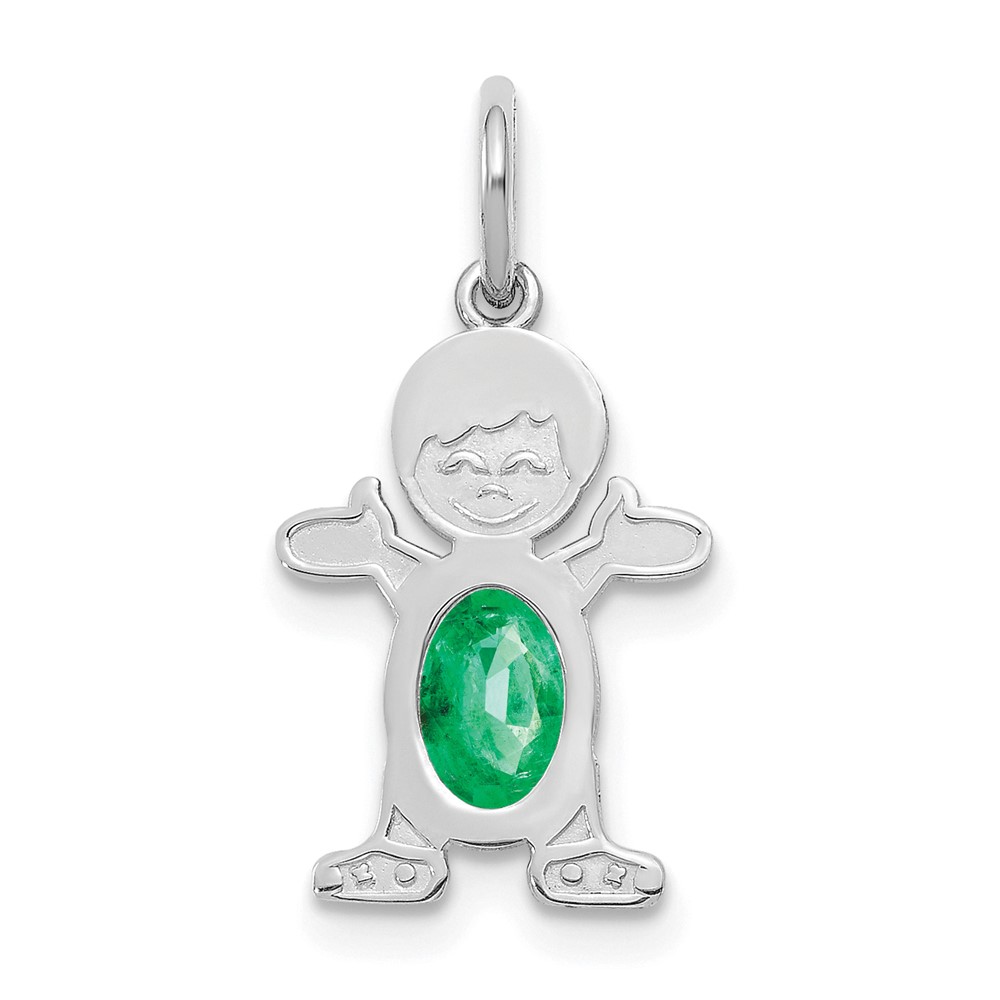 14K White Gold Boy 6×4 Oval Genuine Emerald-May