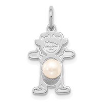 14K White Gold Girl Charm 4mm Freshwater Cultured Pearl-June view 1