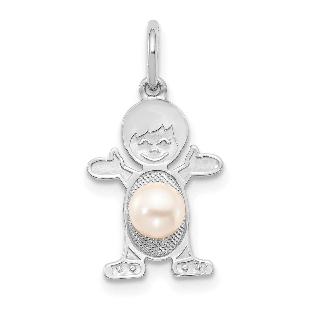 14K White Gold Boy 4mm FW Cultured Pearl-June