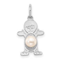 14K White Gold Boy Charm 4mm Freshwater Cultured Pearl-June view 1